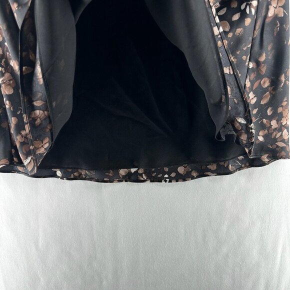 Halogen Midi Skirt Womens Sz 1 Pull On Stretch Chiffon Boho Floral Black Brown - Picture 7 of 11